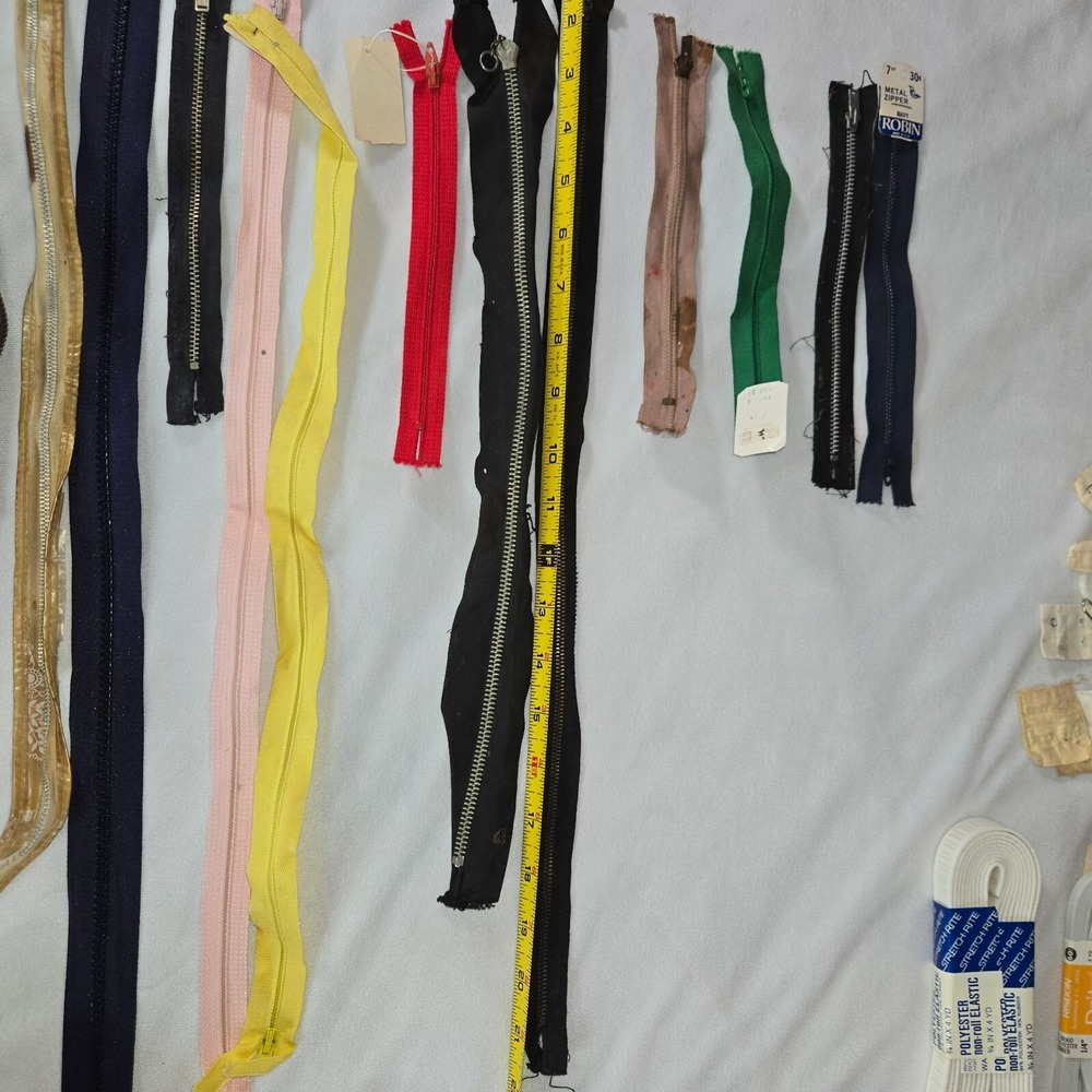 Vintage Sewing Accessories 80+ Zippers Elastic Jean Pockets Snaps Needles Rulers - Picture 9 of 16
